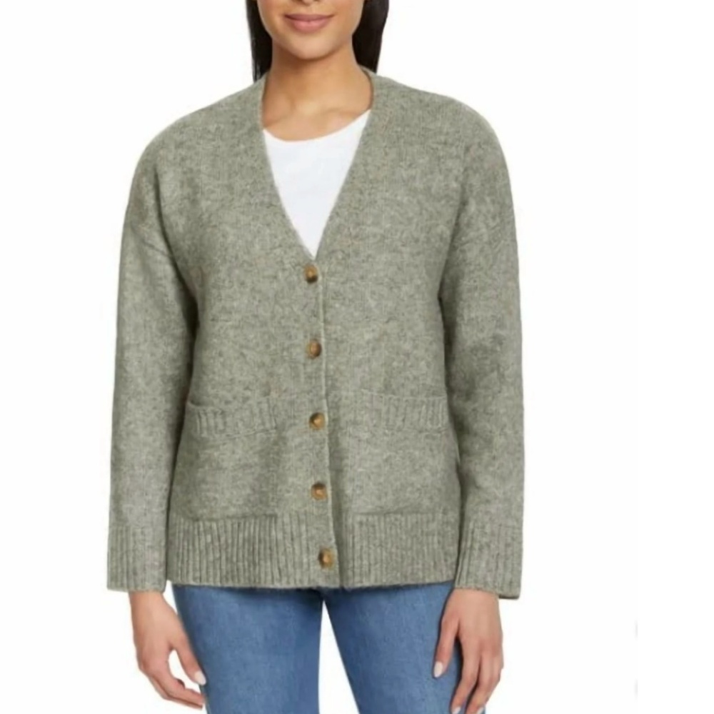 Women's Ella Moss Button Front Grandpa Cardigan Sweater L Heather Moss Green NEW - Picture 4 of 6